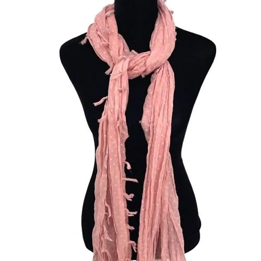 Fantasia Accessories Womens Polka Dot Gauze Polyester Fringed Scarf Pink 22”x72”